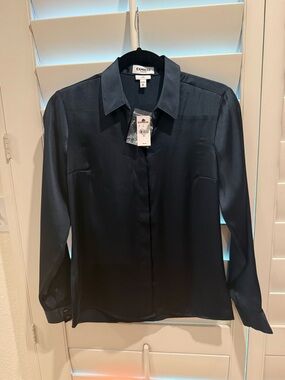 Express Satin Portofino Dark Green Slim Shirt XS NWT